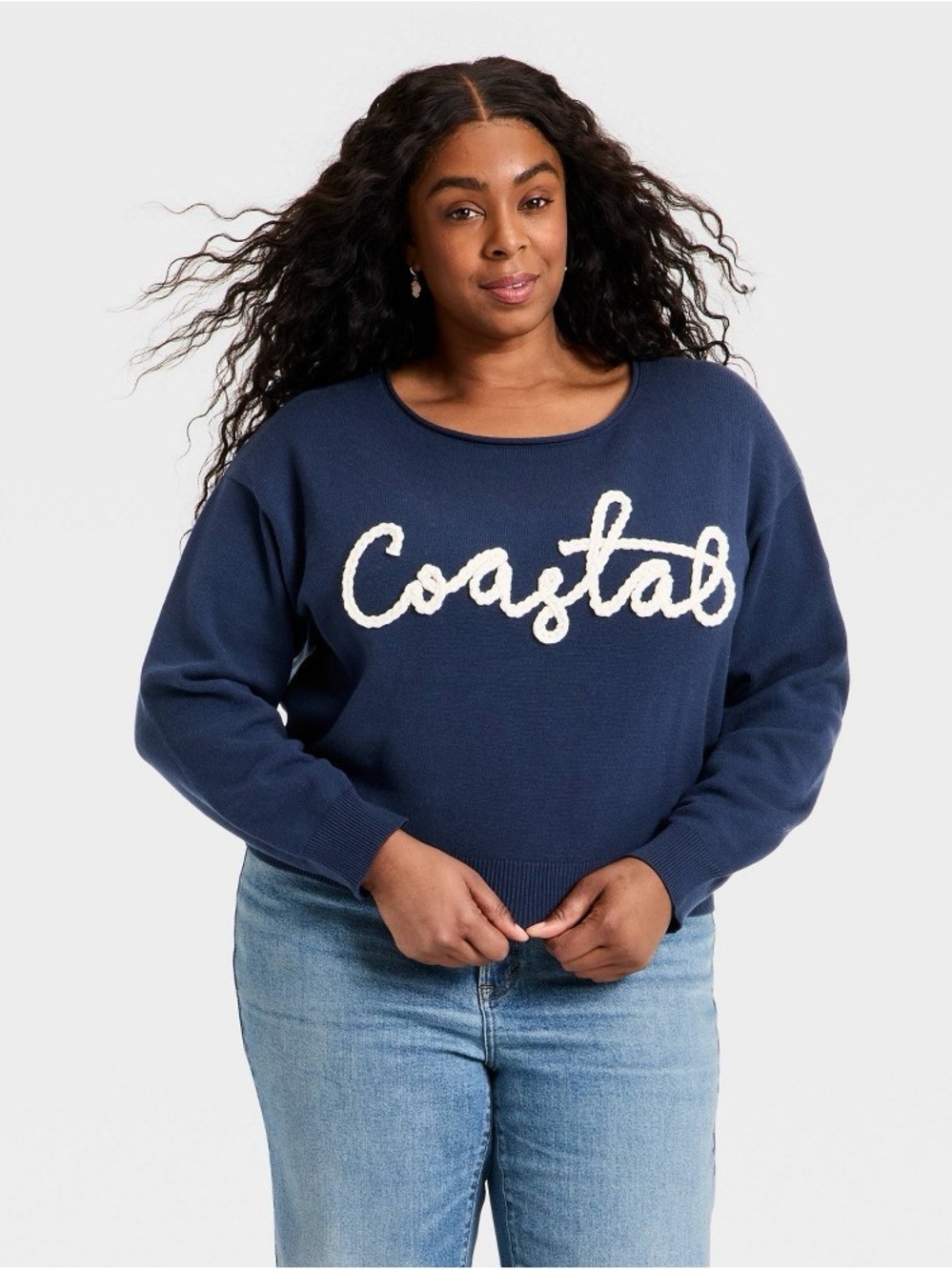 Universal Thread Navy Sweater with White 'Coastal' Script b171
